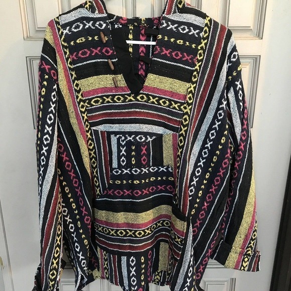 Brand New Mexican Hoodie Woven Front Pocket Fall Colors Toggles Unisex NWOT Nice - Picture 3 of 12